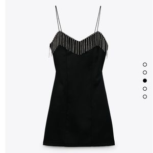 ZARA Crystal Fringe Black Mini Dress